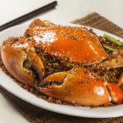 Traditional typhoon shelter style spicy Fried spicy jumbo mantis shrimp with chili, garlic stir-fry crab