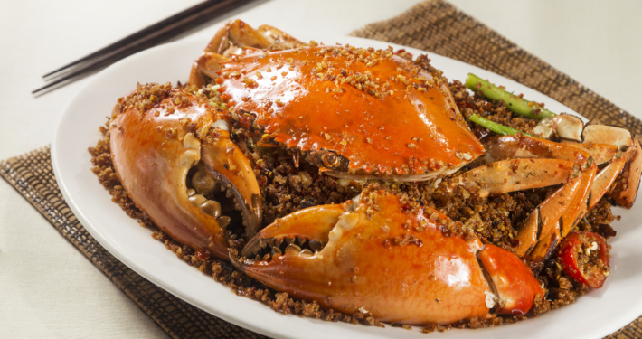 Traditional typhoon shelter style spicy Fried spicy jumbo mantis shrimp with chili, garlic stir-fry crab
